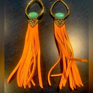 Turquoise and suede fringe statement earrings